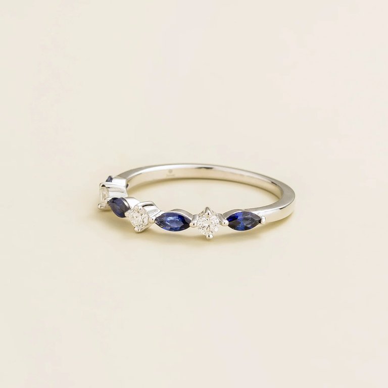 Markiz White Gold Ring In Blue Sapphire & Diamond