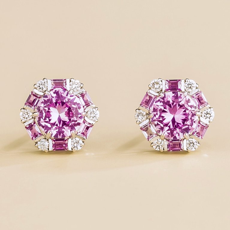 Melba White Gold Earrings Set With Pink Sapphire & Diamond - White Gold