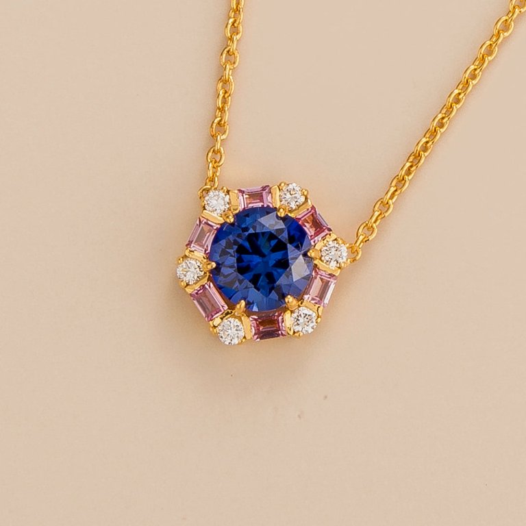 Melba Necklace In Blue Sapphire, Pink Sapphire And Diamond Set