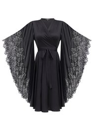 Angel Midi Wrap Dress Long Sleeve - Black