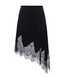 Asymmetrical Silk Midi Skirt With Lace - Black