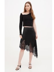 Asymmetrical Silk Midi Skirt With Lace