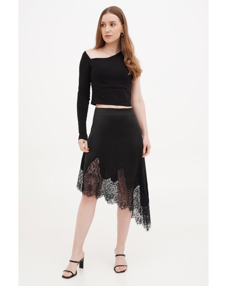 Asymmetrical Silk Midi Skirt With Lace