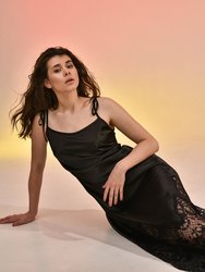 Black Silk Nightgown With Lace Hem