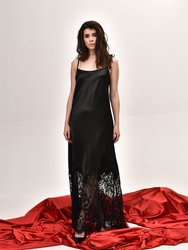 Black Silk Nightgown With Lace Hem