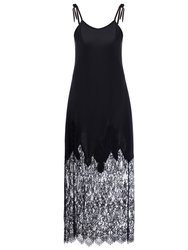 Black Silk Nightgown With Lace Hem - Black