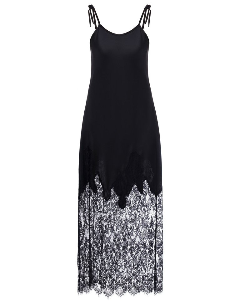 Black Silk Nightgown With Lace Hem - Black