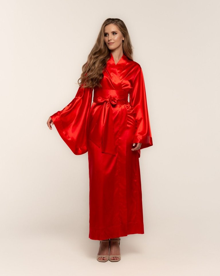 Classic Silky Kimono Robe - Red