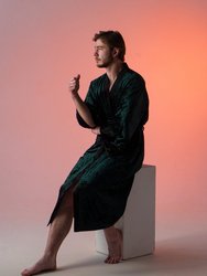 Crushed Velvet Robe Men's With Lining - Green