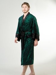 Crushed Velvet Robe Men's With Lining - Green