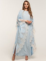 Feminine Closed Abaya Dress With Lace - Lightblue