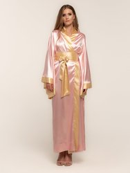 Kami Long Satin Kimono Robe - Pink - Pink and Gold