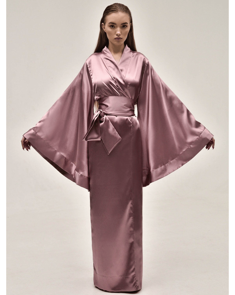 Lilac Long Satin Kimono Robe