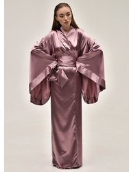 Lilac Long Satin Kimono Robe - Lilac