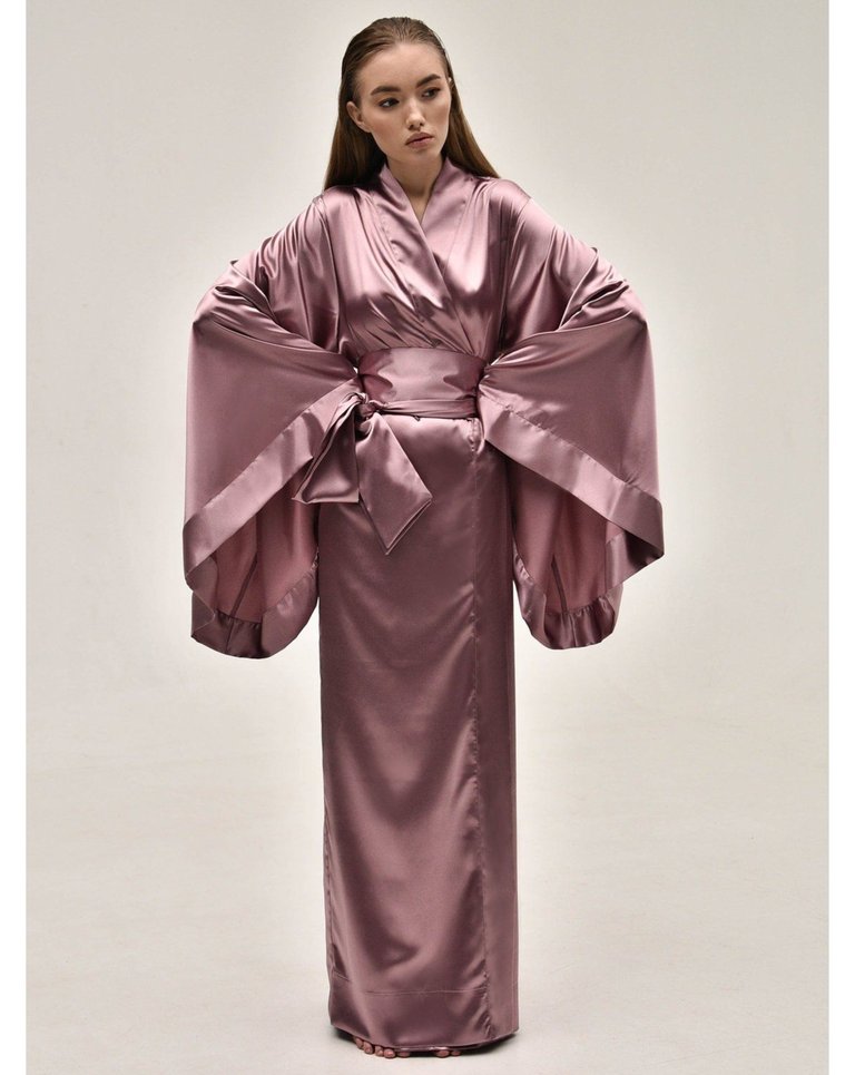 Lilac Long Satin Kimono Robe - Lilac