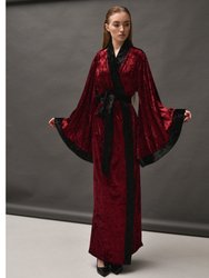 Long Crushed Velvet Kimono - Burgundy