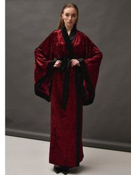Long Crushed Velvet Kimono - Burgundy - Burgundy