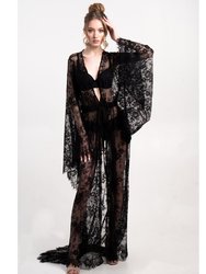 Lumina Long Lace Sheer Robe - Black
