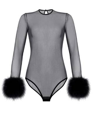 KÂfemme Mesh Sheer Sexy Bodysuit With Feather product
