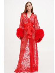 Sophie Sheer Long Lace Old Hollywood Robe - Red