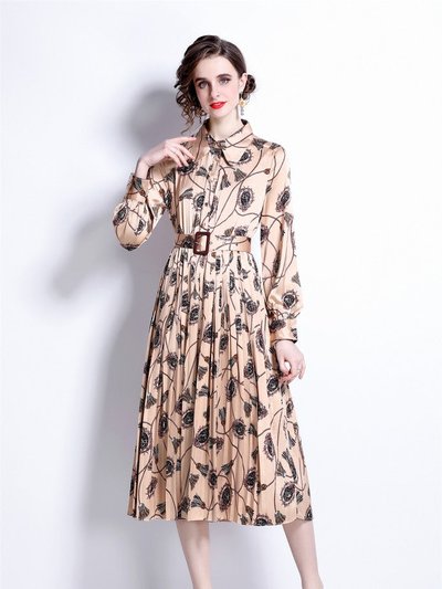 Kaimilan Apricot And Print Day A-Line Long Sleeve Below Knee Dress product