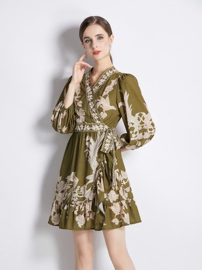Kaimilan Army Green Day A-Line V-Neck 3/4 Sleeves Short Dress product