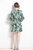 Black And Green Floral Print Day A-line V-Neck Long Sleeve Short Dress