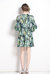 Black And Green Floral Print Day A-line V-Neck Long Sleeve Short Dress