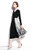 Black And White Office A-Line V-Neck Long Sleeve Below Knee Dress