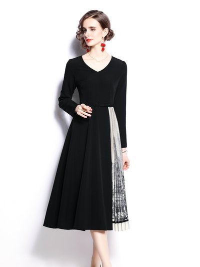 Kaimilan Black And White Office A-Line V-Neck Long Sleeve Below Knee Dress product