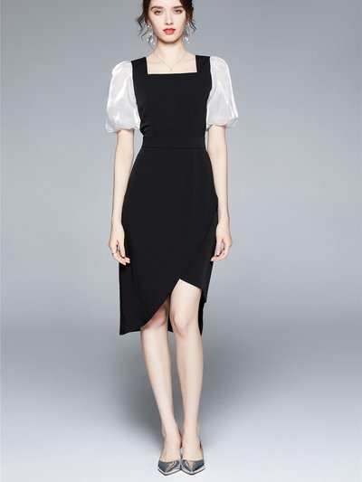 Kaimilan Black And White Office Fitted Squareneck Short Sleeve Above Knee Dress product