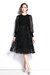 Black Cocktail And Party A-Line Crewneck Long Sleeve Below Knee Dress - Black