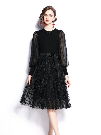 Kaimilan Black Cocktail And Party A-Line Crewneck Long Sleeve Below Knee Dress product