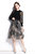 Black Cocktail And Party A-Line Crewneck Long Sleeve Below Knee Printed Knee Dress With Belt