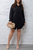 Black Day Tent V-Neck Long Sleeve Mini Dress - Black