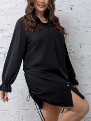 Black Day Tent V-Neck Long Sleeve Mini Dress