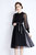 Black Evening A-Line Crewneck Long Sleeve Knee Lace Dress