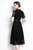 Black Evening A-Line Crewneck Short Sleeve Midi Lace Dress