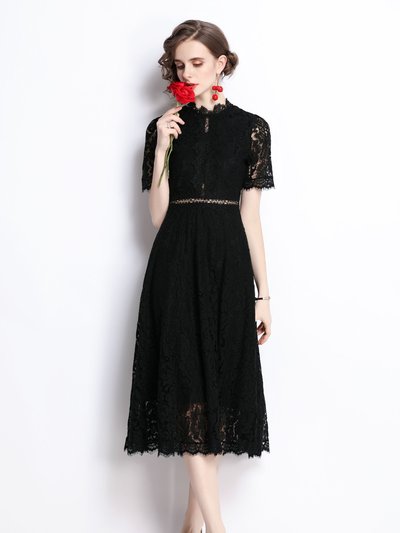 Kaimilan Black Evening A-Line Crewneck Short Sleeve Midi Lace Dress product