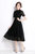 Black Evening A-Line Crewneck Short Sleeve Midi Lace Dress