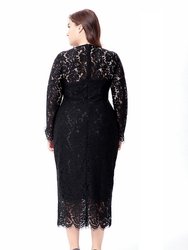 Black Evening Bodycon Crewneck Long Sleeve Maxi Lace Dress