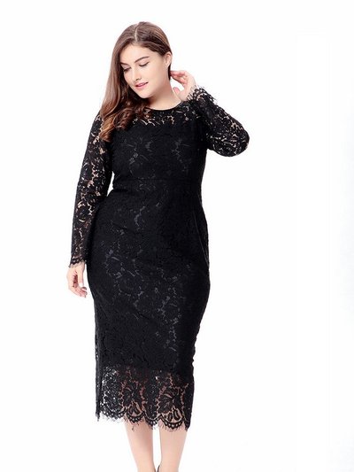 Kaimilan Black Evening Bodycon Crewneck Long Sleeve Maxi Lace Dress product