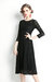 Black Evening Classic A-line Crewneck Bracelet Below Knee Lace Dress - Black