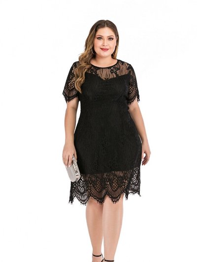 Kaimilan Black Evening Fitted Crewneck Short Sleeve Knee Lace Dress product
