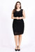 Black Evening Fitted Crewneck Sleeveless Knee Lace Dress - Black