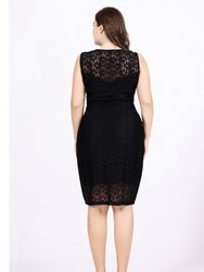 Black Evening Fitted Crewneck Sleeveless Knee Lace Dress