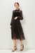 Black Evening Lace A-Line Crewneck Long Sleeve Midi Dress