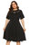 Black Office A-Line Crewneck Short Sleeve Knee Dress - Black