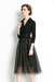 Black Office A-Line Notch Lapel 3/4 Sleeves Below Knee Dress