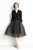 Black Office A-Line Notch Lapel 3/4 Sleeves Below Knee Dress - Black